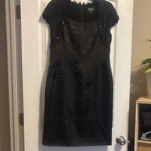 Elegant Black Satin and Sequin Dress. Size 14p.